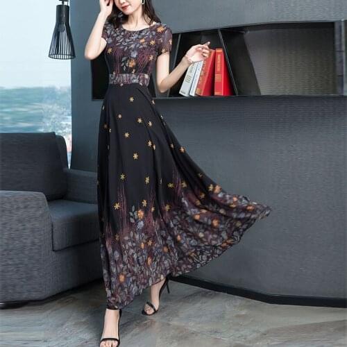 Vestidos Sukienki Women Dress Summer Elegant Waist Thin Short Sleeve A-line Chiffon Floral Print Party Dress Robe Femme 4559