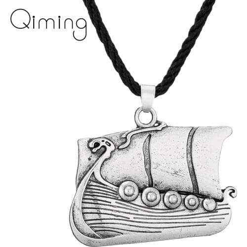 Viking Long Ship Sailing Boat Pendant Necklace For Women Men Celtic Jewelry Sailing Ship Retro Necklace Coliier Accessories