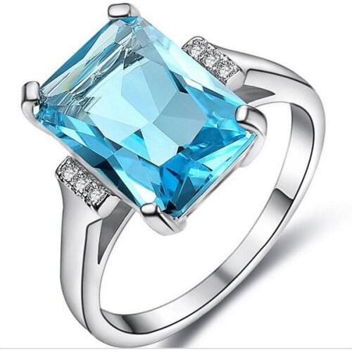 Jewelry blue Zircon rings womens wholesale wedding crystal Topaz ruby sapphire silver ring