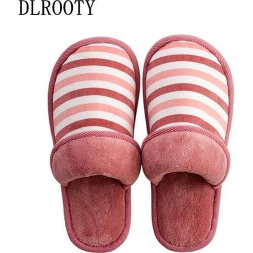 Winter Women Slippers Indoor Home Flip Flops Warm Fashion Striped Platform Silent Non-slip Shoes Female Slides Flat Casual