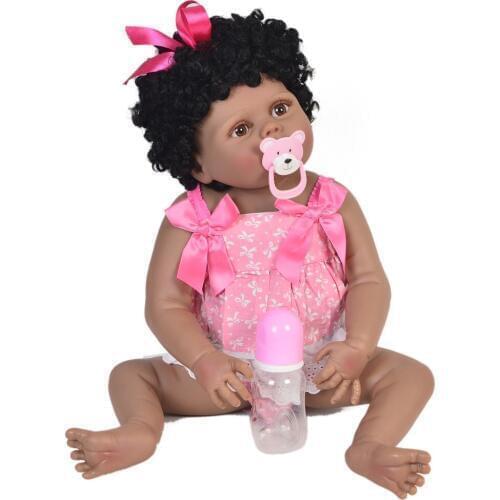 22" Bebe boneca reborn Lifelike reborn baby dolls full body vinyl silicone black skin baby girl doll rebon kids toys gifts