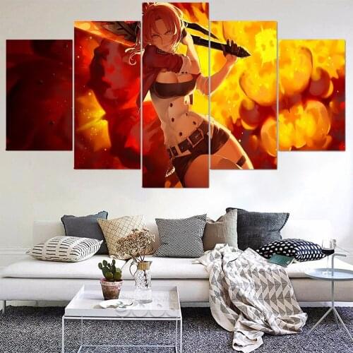 5 Pieces Wall Art Canvas Painting Beautiful Sexy Animation Girl Poster Home Decoration Pictures Modern Living Room Modular