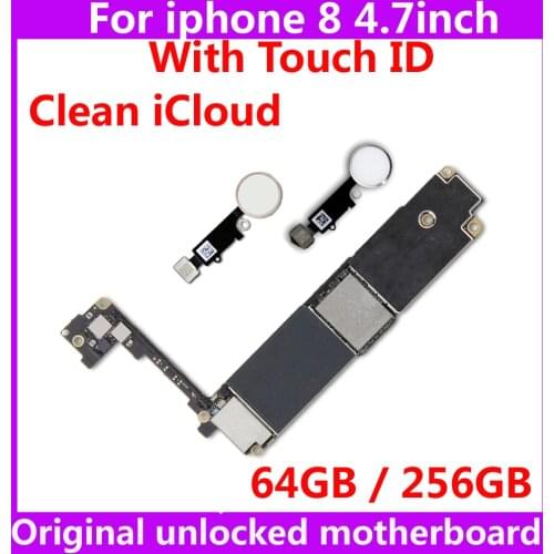 64GB 256GB For iphone 8 100% Original motherboard with / NO touch ID Factory unlocked Clean iCloud mainboard+chips IOS system