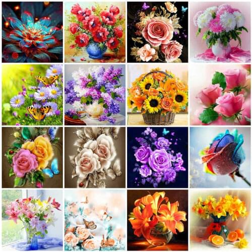 AZQSD Diamond Painting Mosaic Flowers Diamond Painting Vase Cross Stitch Full Square Drill DIY Needlework Home Decoration