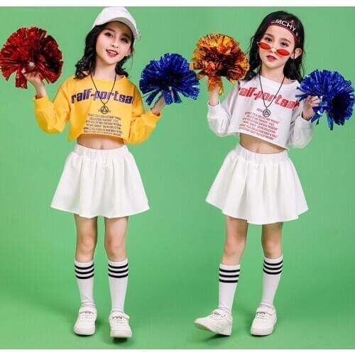 Kids Girls 2 Pieces Sets Long Sleeve T-shirt Skirt Teenage Children Girl Sports Tracksuits Streetwear Jazz Cheerleading Clothing