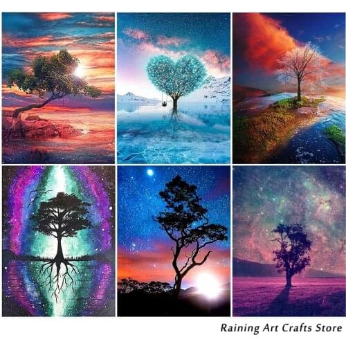 Diamond Embroidery Tree Cross Stitch 5D Diy Full Square Round Diamond Painting Colorful Landscape Mosaic Pictures Decor Gifts