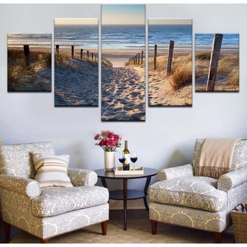 Canvas Paintings Wall Art HD Print Framework 5 Pieces Beach Landscace Pictures Sand Dunes In North Sea Posters Living Room Decor