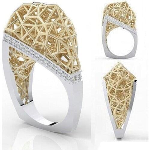 Modern Jewelry Gold Bird Nest Hollow Network Rings Punk Color Rhinestone Wedding Banquet Rings Men Women Gift Z3T397