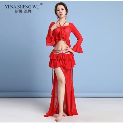 Rhinestones Crystal Belly Dance Suits Women Performance Show Belly Dance Tops Senior 2pcs Belly Dance Skirt Practice Clothes Set