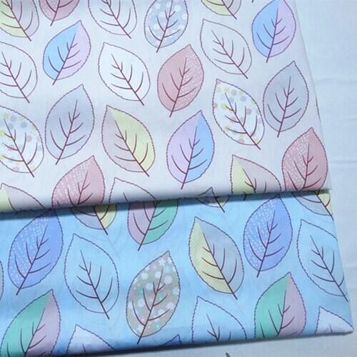 Colorful 40x50cm Grey Blue Cartoon Leaf Printed Cotton Fabric Bundle For DIY sewing Doll Cloth