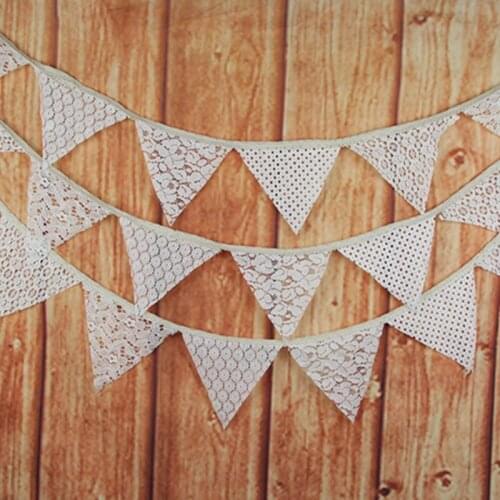 Lace Fabric Pennant Vintage Wedding Bunting Rustic Burlap Banner Garlands Wedding Decoration Party Supplies