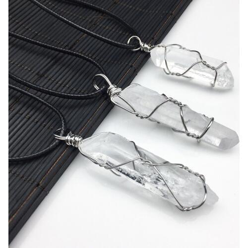 Natural Stone Quartz Necklaces Pendants Handmade Wire Wrapped White Crystal Pendant Pendulum Healing Reiki Jewellery Accessories