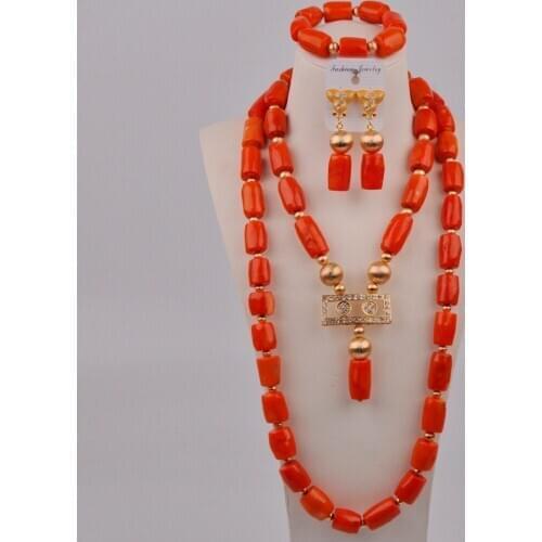 Fashion Orange Coral Beads Nigerian Wedding African Beads Jewelry Set for Women 11-B01