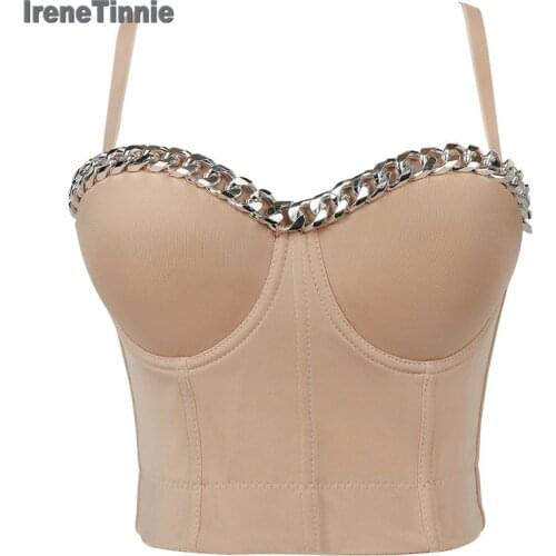 Fashion Metal Chain Strap Cropped Tank Top Sexy Skinny Solid Bustier Women Summer Top Elegant Streetwear Female Camisole