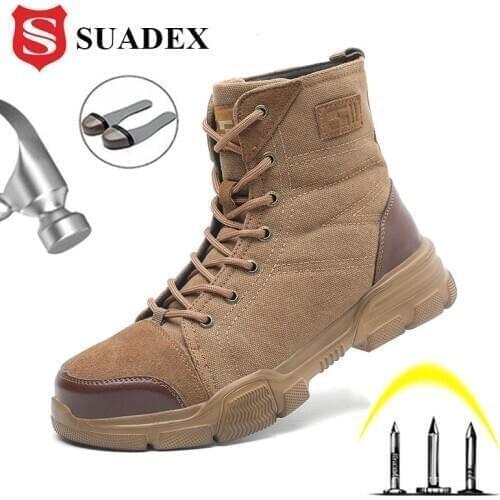 SUADEX Steel Toe Boots for Men Military Work Boots Indestructible Work Shoes Desert Combat Safety Boots Army Safety Shoes
