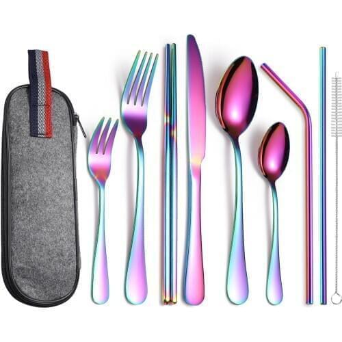 Dinnerware Set Portable Reusable Cutlery Set For Travel Camping Tableware Utensils Set With Spoon Fork Chopsticks Straws And Bag