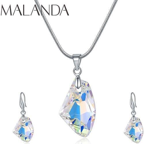 Malanda Fashion Crystals From Swarovski Wish Stone Necklace Drop Earrings Sets For Women Elegant Wedding Party Jewelry Sets Gift