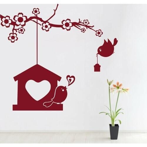Wall Sticker Birds Nest Love Art Mural Home Design Decor for Kids Bedroom Living Room Vinyl Window Decals Flowers Wallpaper Q255