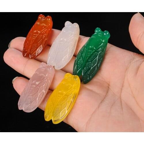 Natural Multicolor Jade Cicada Pendant Agate Necklace Fashion Accessories Charm Jewellery Carved Amulet Gifts for Women Men