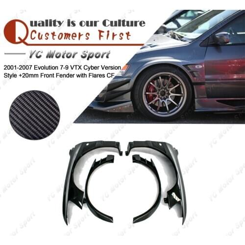Carbon Fiber VTX Cyber Version Style +20mm Front Fender with Flares Fit For 2001-2007 Evolution 7-9 EVO 7 8 9 Front Fender Kits