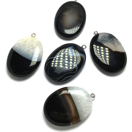 1Pc Natural Stone Black Veins Agates Pendant Egg Shape Fine Pendants For Jewelry Making DIY Charm Necklace Accessories Gift