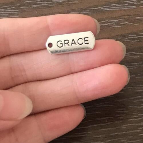 12PCS Bulk Inspirational Grace Charms Zinc Alloy Rectangle Word Affirmation Charm Pendants for Bracelet Necklace Jewelry Making