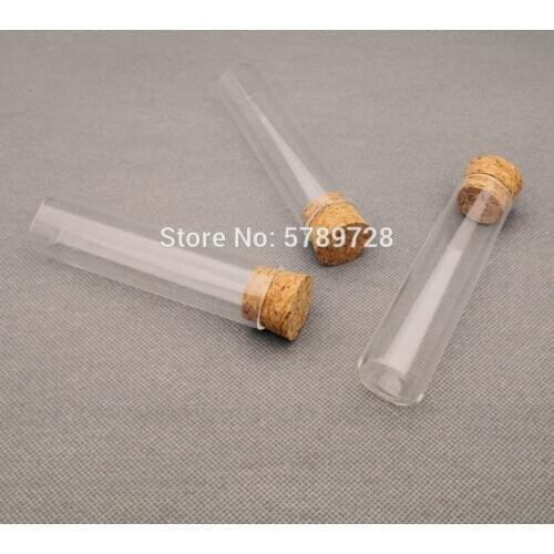 30pcs/lot 25x100mm clear Glass Flat bottom test tube with cork stopper,Lab Thickened glass reaction vessel with flat mouth