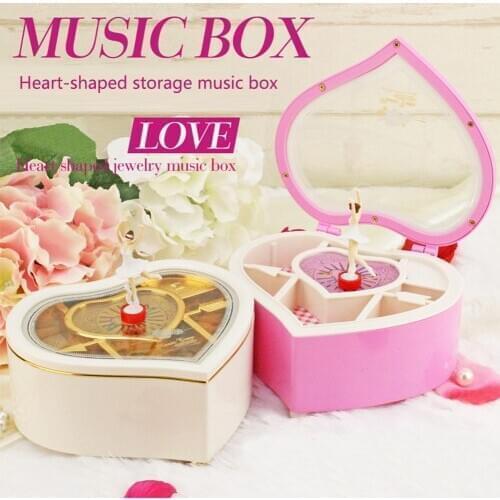 Romantic Love Heart Shaped Hand Cranked Music Box Plastic Metal Ballerina Musical Boxes Home Decoration Ornaments Birthday Gift