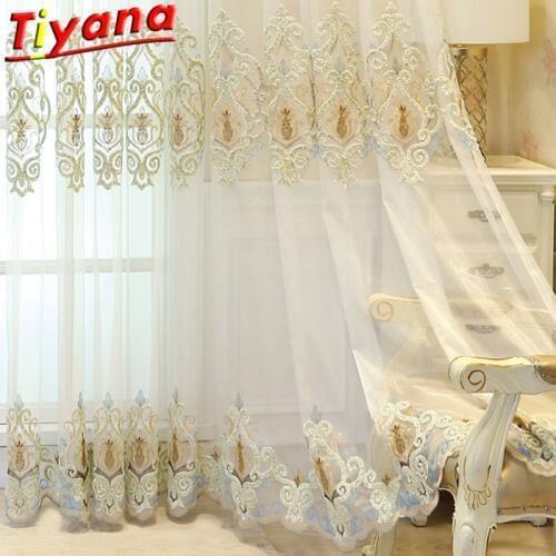 Luxury Nordic Geometric Embroidery Tulle Curtains for Living Room High-Quality Customizable Curtains Yarn for Villa X-HM481#VT