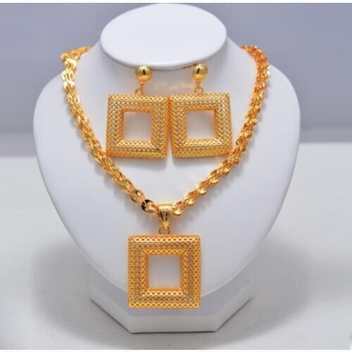 Luxury dubai Arab Africa Gold jewelry set Pendant Necklace Earrings Sets Women Girl Jewelries Papua New Guinea Beads Jewelry