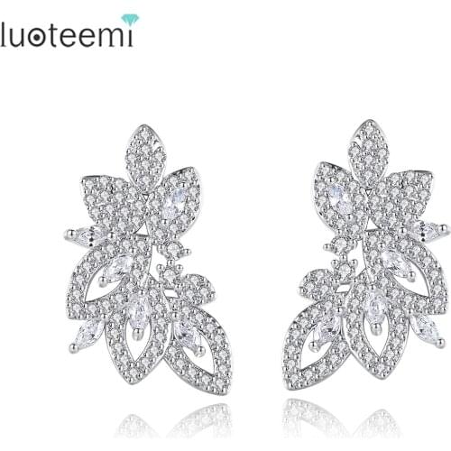 LUOTEEMI Flower Shape Stud Earrings Clear CZ Stone Fashion Jewellery Accessories for Women Christmas Gift Boucle D'Oreille Femme