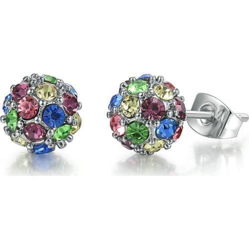 TRACYSWING Stud Earring For Women Colorful Crystal Ball Silver Color 8.5mm Beans Gift Fashion Jewelry TWE385