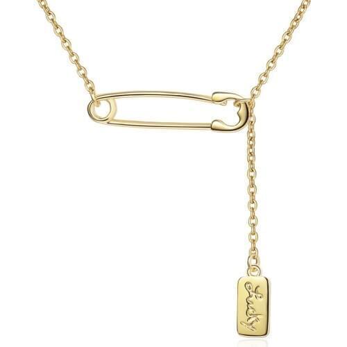 Timtree New Dainty Korean Pin Design Pendant Necklace for Women Long Tassel Chain Choker Necklace Jewelry collares mujer