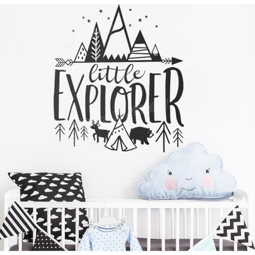 Little Explorer Vinyl Wall Stickers Quote for Baby Nursery Removable Wall Decals Kids Woodland Home Art Decor Wallpaper JW355