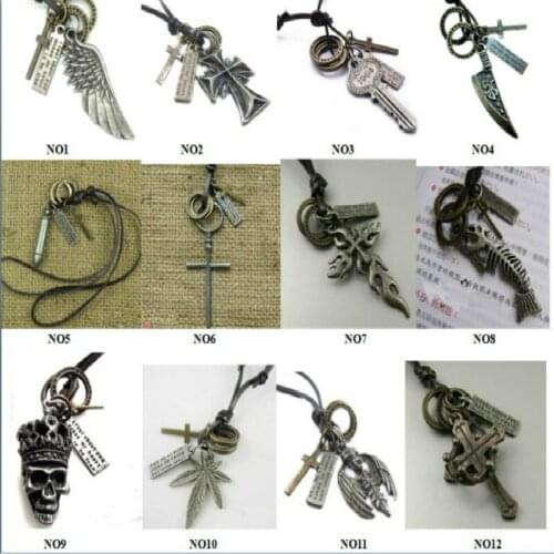 Vintage Charm Genuine Men Dog Tag Long Leather Necklaces Chain Pendant Necklace