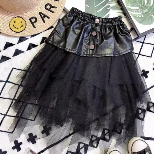 Girls baby Pu leather skirts 2020 new year Christmas new fashion mesh patchwork skirts for children toddler cute black skirts