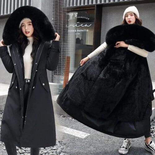 Winter Long Coat Women Thickness Warm Hooded Parkas Female Faux Fur Collar Embroidery Jackets Padded Outwear
