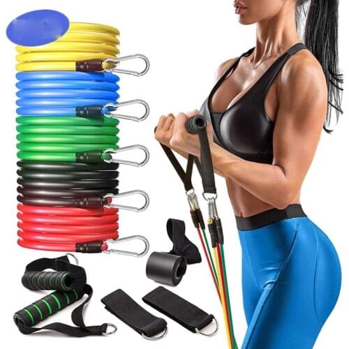 Yoga Exercise Resistance Elastic Bands Tube Rope Fitness Sport Elastic Rubber Bands Muscle Strength Training with Bag 11pcs