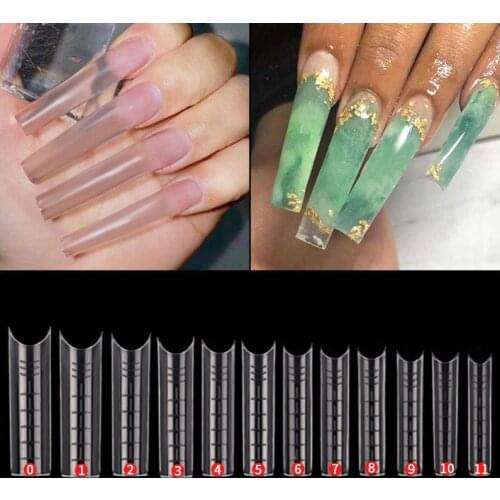 120 pcs Extra Long Square False Nail Tips Mold C Curved Straight Manicure Nail Art Extension Tools Artificial Acrylic Fake Nail