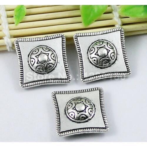 20pcs/lot Silver Tone Slider Square,for Bracelet Necklace Cord Beads watch Chain Beads DIY Accessory 23x23mm fit:13x3mm K01225