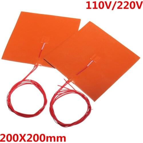200 x 200mm 110V 220V 200W Silicone Heated Bed Heating Pad w Thermistor for 3D Printer Parts Electric Heating Pads