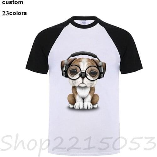 2020 English Bulldog Puppy Dj Wearing Headphones and Glasses Men t-shirt pug music band rock guitar male tshirt funny t shirts