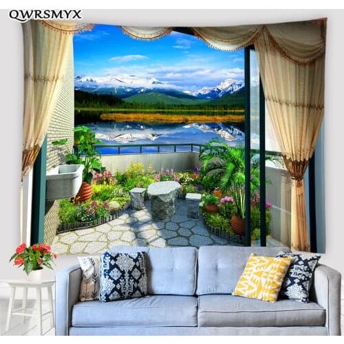 Ocean Scenery Outside The Balcony Window Tapestry Aesthetic Wall Hanging Living Room Bedroom Dorm Decor Art Wall Tapestries