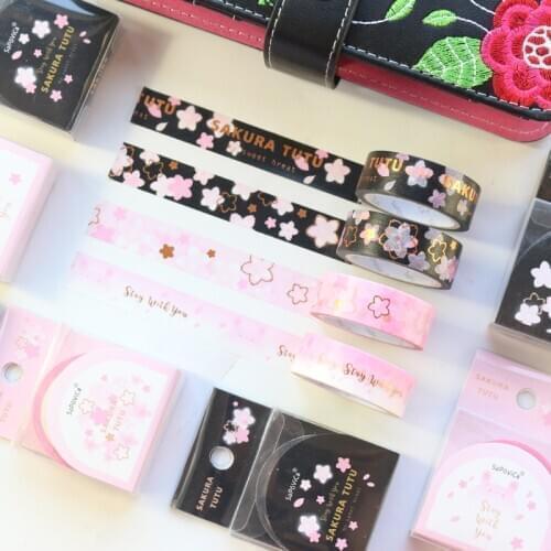 Domikee cute gold foil sakura pattern decorative DIY scrapbooking washi tape cartoon school masking tapes for diary stationery
