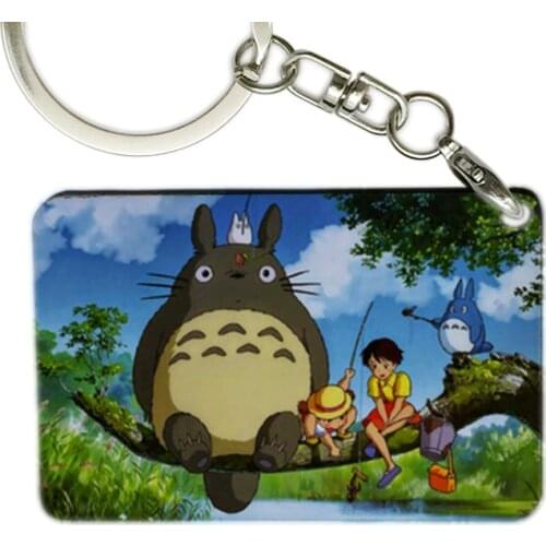 Wooden Cartoon Figure Totoro Key Chain Key Ring Cute Anime one Side print Totoro Keychain Kid Toy Key Holder Trinket Gift