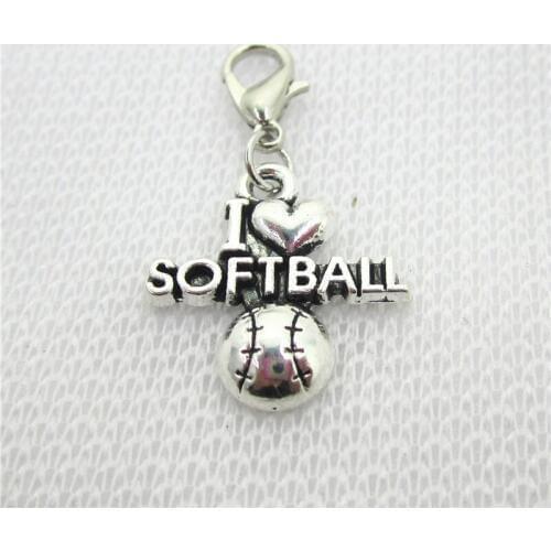 Hot selling 20pcs/lot I love Softball dangle charms for glass floating pendant lockets hanging charms for diy jewelry