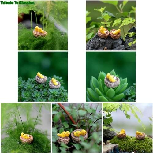 DIY Mini Nest with Birds Fairy Garden Miniatures Moss Gnomes Terrariums Resin crafts figurines For Home Decoration