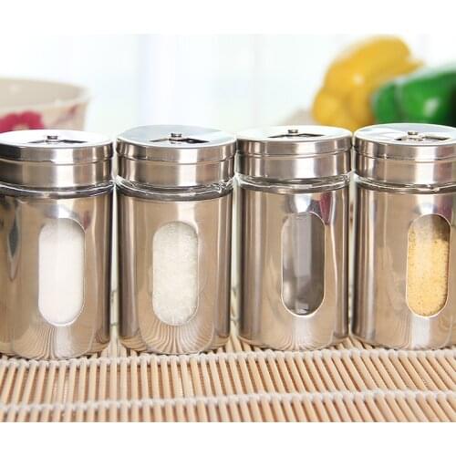 Multi-function barbecue seasoning box visible Kitchen stainless steel seasoning bottle rotating glass liner seasoning jar