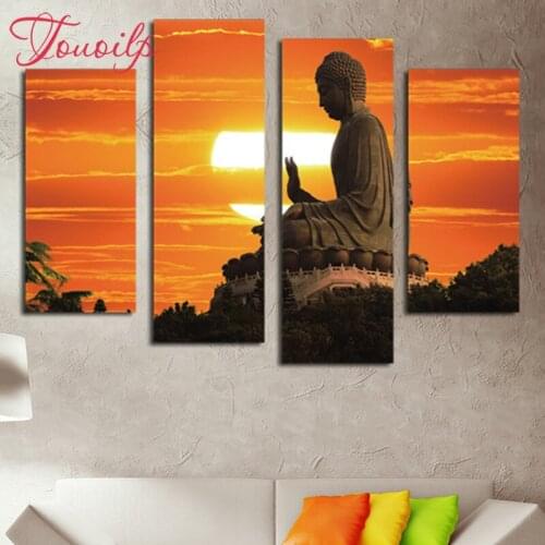 TOUOILP 4pcs,Full Square&round 5D DIY Diamond Painting Buddha Diamond Embroidery,Cross Stitch,Mosaic,sticker,home decoration