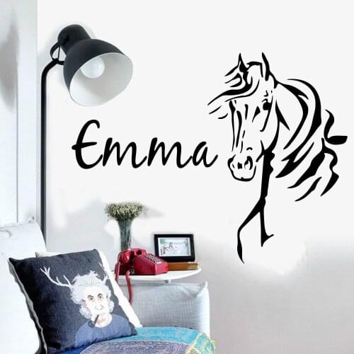 Wall Decal Custom Name Horse Head Nursery Name Kids Room Bedroom Animal Children Boys Girls Interior Design Sticker Decor WW-17